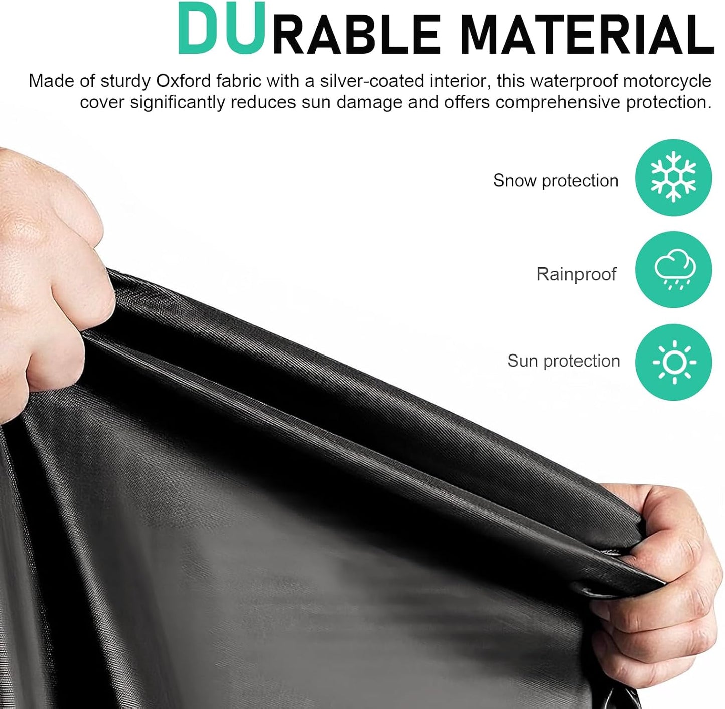 Motorcycle Covers, Waterproof Sunproof Dustproof Outdoors Motorbike Cover with Lock-Holes, All Weather Protection Vehicle Accessories, Fits Up to 104" Motorcycles, Electric Vehicle (Black)