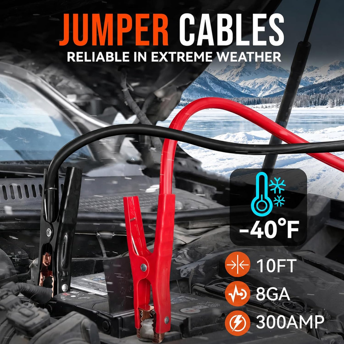 Winter Car Emergency Safety Kit Bag with Jumper Cables, Snow Shovel for Car
