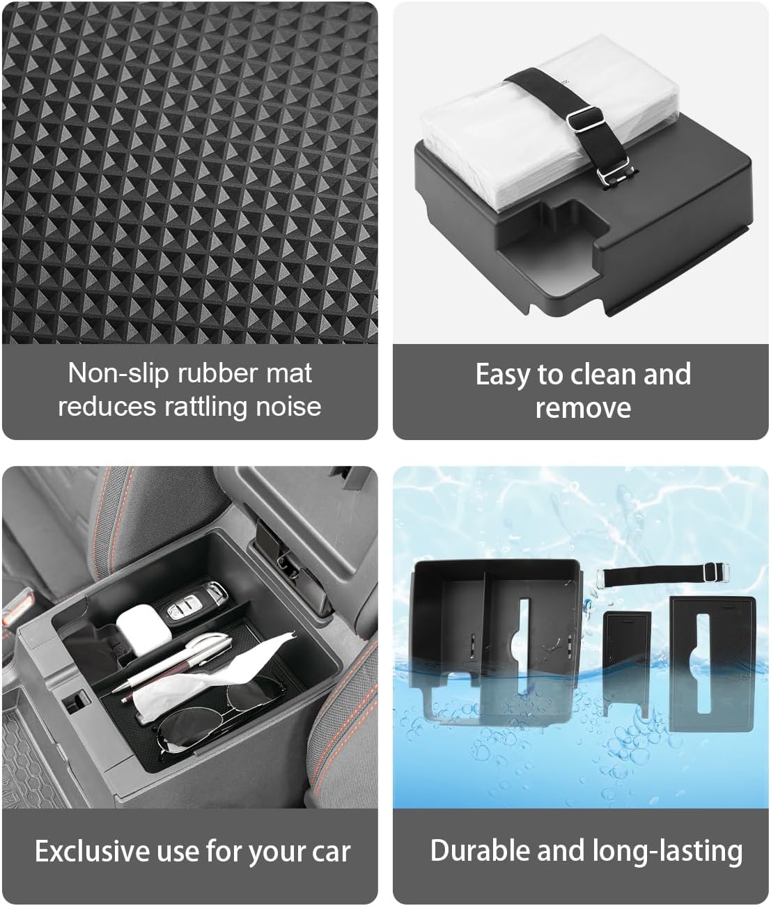 CDEFG Center Console Organizer Tray for 2022-2025 2026 Nissan Frontier with Tissue Slot, 2025 2026 Frontier Truck Accessories Middle Console Organizer Armrest Storage Box with Elastic Band