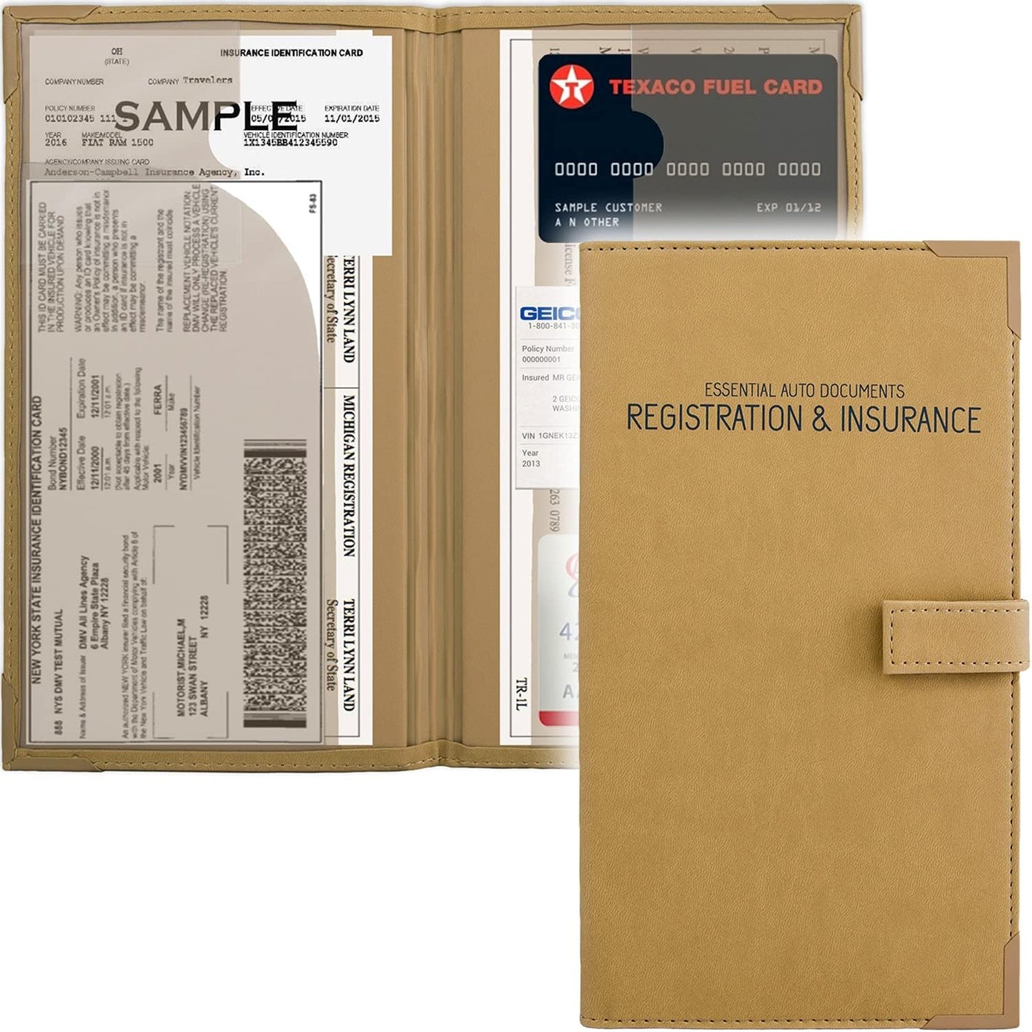 PlusXpres Registration and Insurance Card Holder - Car Organizer - Beige | Vehicle Glove Box Document Organizer, Auto Essential Paperwork Holder for Contact Information Cards, Interior Car Accessories