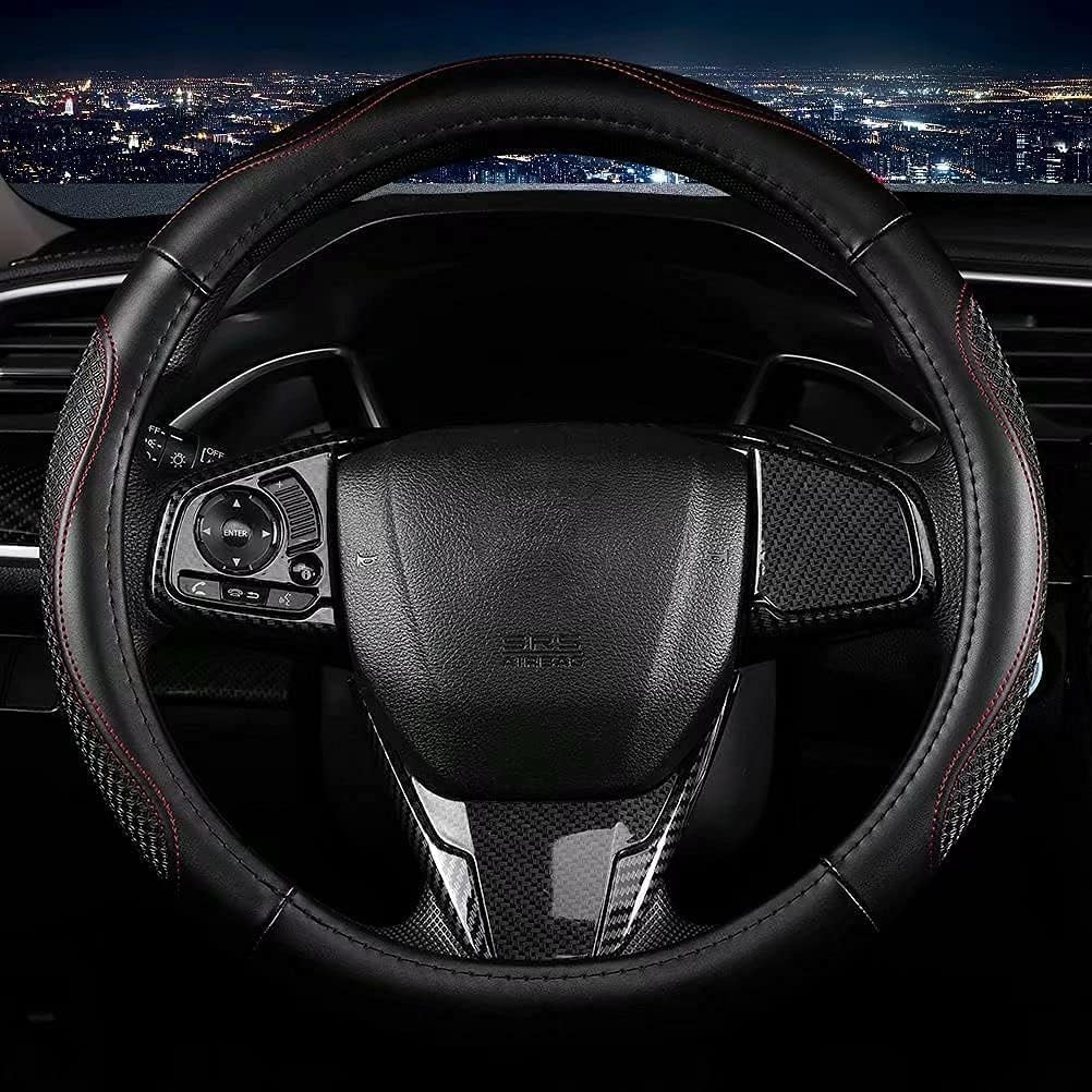 Microfiber Leather Steering Wheel Cover, Anti-Slip Soft Breathable, Full Surround Universal Fit 15 Inch (Red)