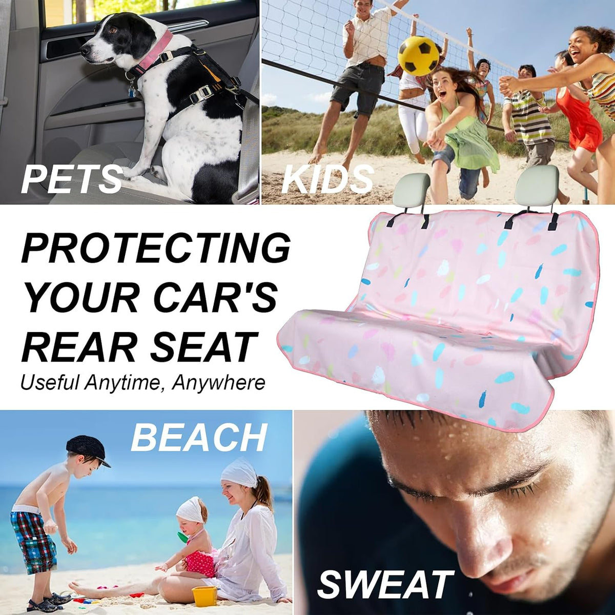 Sweat Towel Car Seat Cover Protector Front Seats for Gym Workout, Running, Swimming, Beach and Hiking, Waterproof Universal Seat Cover for Car, Trucks, Van & SUV (1, Pink Marble, Rear Seat)