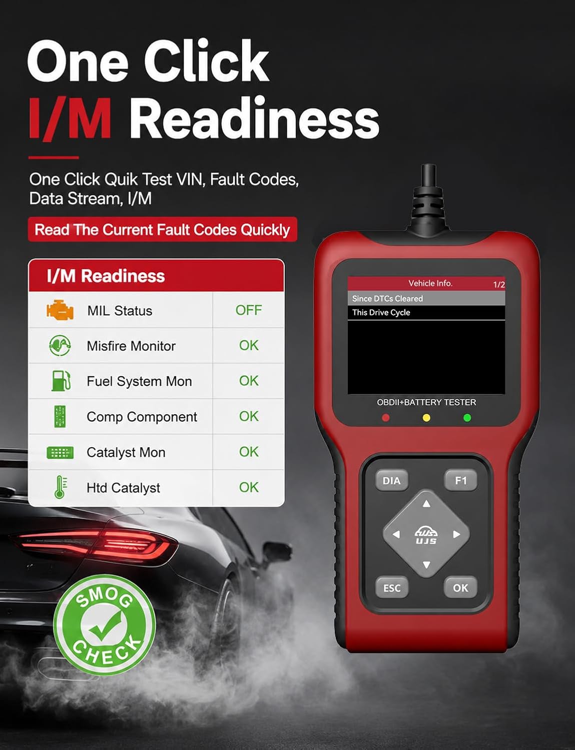 TesGo 2 in 1 OBD2 Scanner and 12V Battery Tester, Car Diagnostic Tool