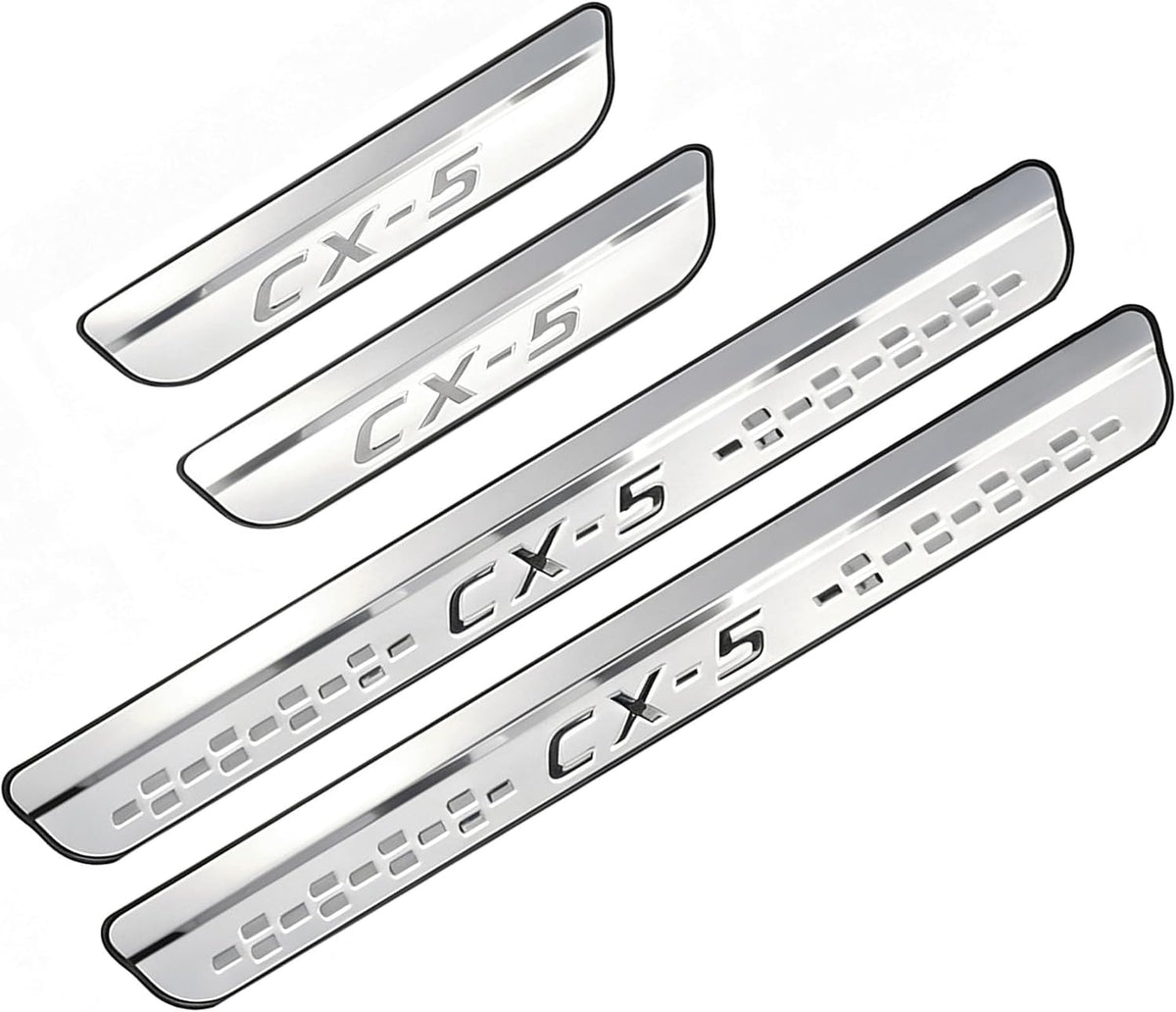 Steel Chrome Door Sill Protector for Mazda CX-5 2013-2025, Honeycomb-Pattern Accessories Plates Cover Auto Interior Accessory Kick Panels Trim Guard