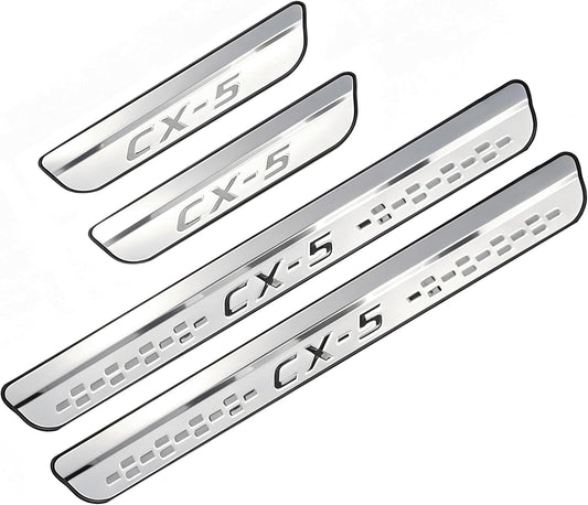 Steel Chrome Door Sill Protector for Mazda CX-5 2013-2025, Honeycomb-Pattern Accessories Plates Cover Auto Interior Accessory Kick Panels Trim Guard