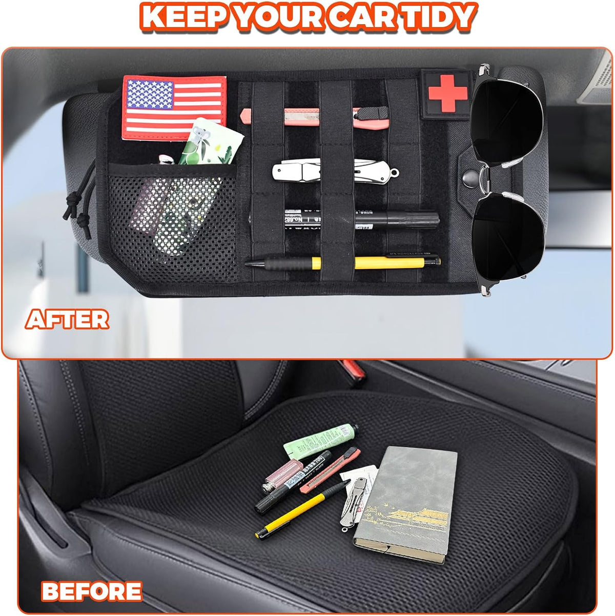 1000D Sun Visor Organizer Fits Most Car, SUVs, and Trucks