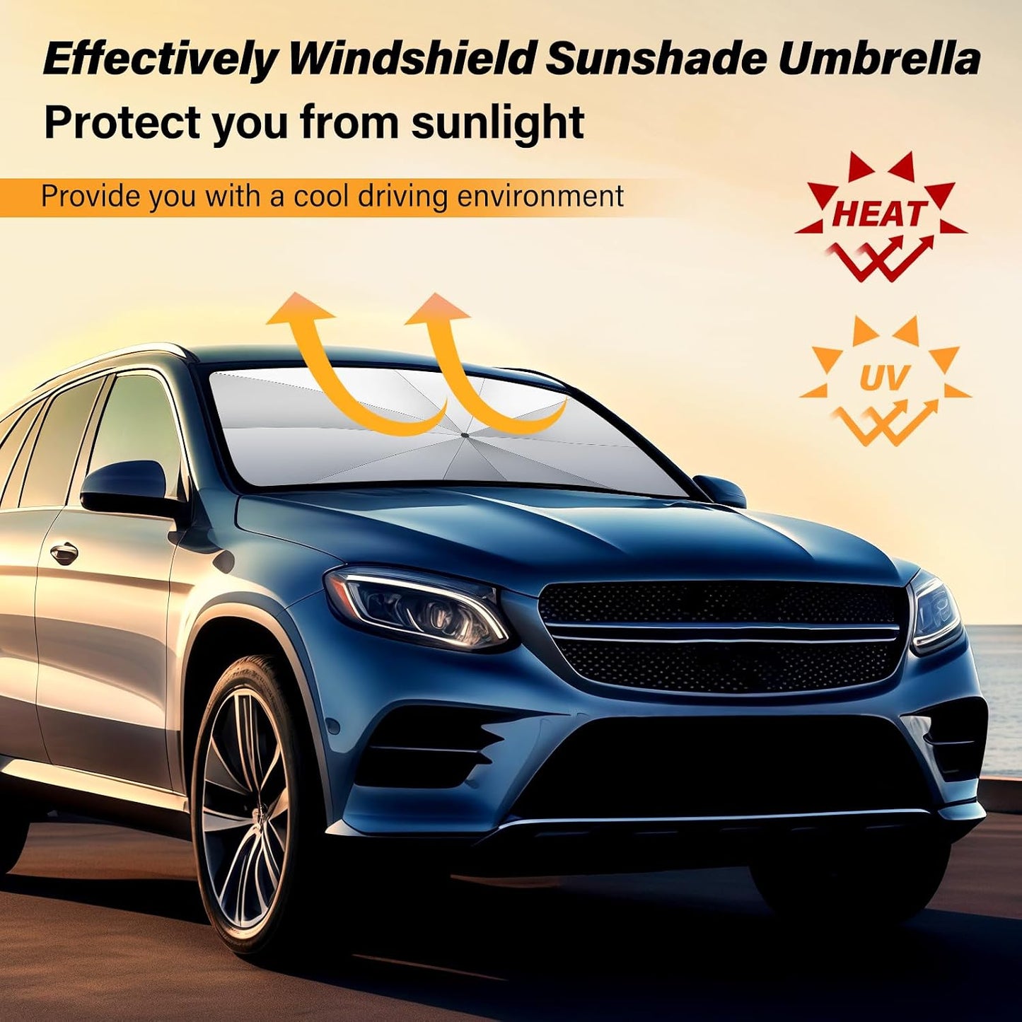 Windshield Sun Shade Umbrella - Foldable Car Window Shades, Reflective Car Sun Shade Windshield, Front Sun Shade for Cars Windshield for Hatchback, Truck, SUV, MPV (57"x31.5"), Sliver