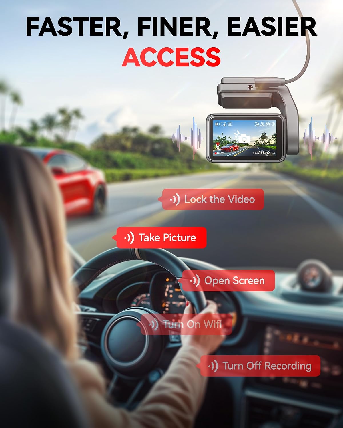 REDTIGER F4 4K Mini Front Dash Cam, 2.2 inch Touch Screen, Voice Control | Built-in GPS, WiFi APP Control, Loop Recording, 24H Parking Monitor, 2160P UHD Car Camera, No Card Included
