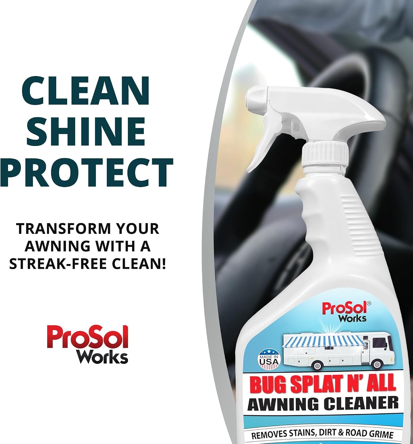 Bug Splat N' All Awning Cleaner 32 fl oz - Boat, Patio, Trailer & RV Awning Cleaner for Bug Splatter, Dirt, Grime & Stain Remover - Awning Fabric Cleaner & Rust Remover - Safe on All Surfaces