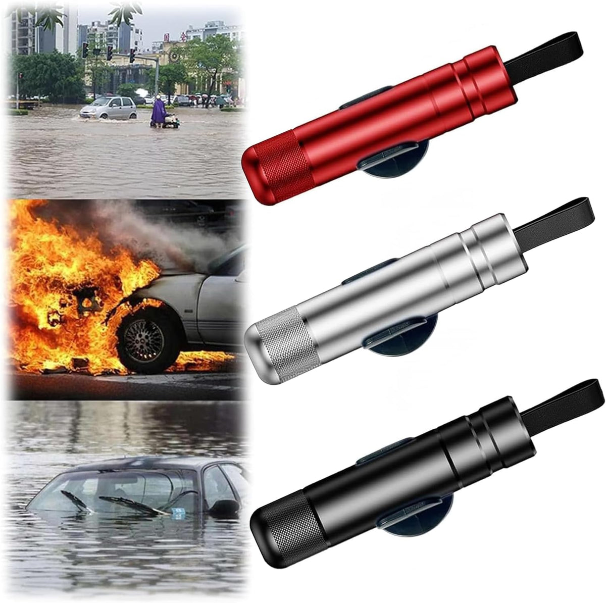 4 Packs SafeHammer Window Breaker Seatbelt Cutter, 2026 Upgraded Safe Hammer Glass Breaker Under Water, Car Emergency 2-in-1 Escape Tool with Base (Red & Balck & Silver & Blue)