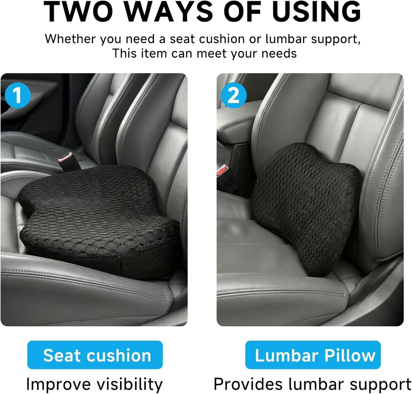 Livtribe Car Seat Cushion - Memory Foam Seat Pad for Sciatica & Lower Back Pain Relief - Driving Cushion with Breathable Mesh Cover - Road Trip Essentials for Drivers (3D Black)