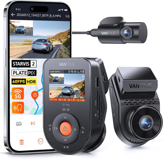 Vantrue S1 Pro 60fps Dash Cam Front and Rear, STARVIS 2 AI Dual Dash Cam
