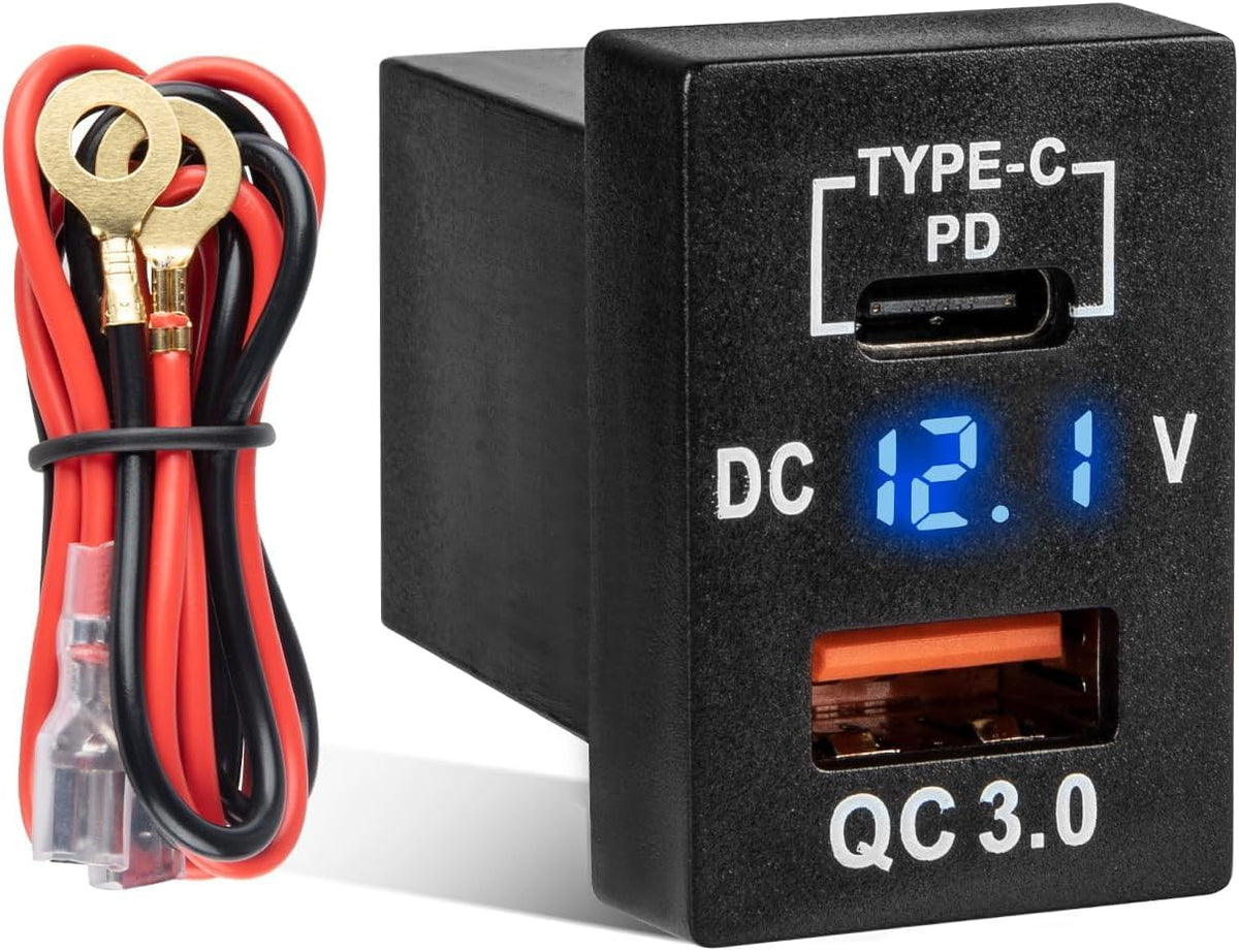 Anina Car Charger Socket Dual PD USB Ports Power Adapter QC3.0 USB A Quick Charging & Type C 12V Power Charging Outlet Compatible with 2008-2024 Toyota Tacoma 4Runner Tundra RAV4