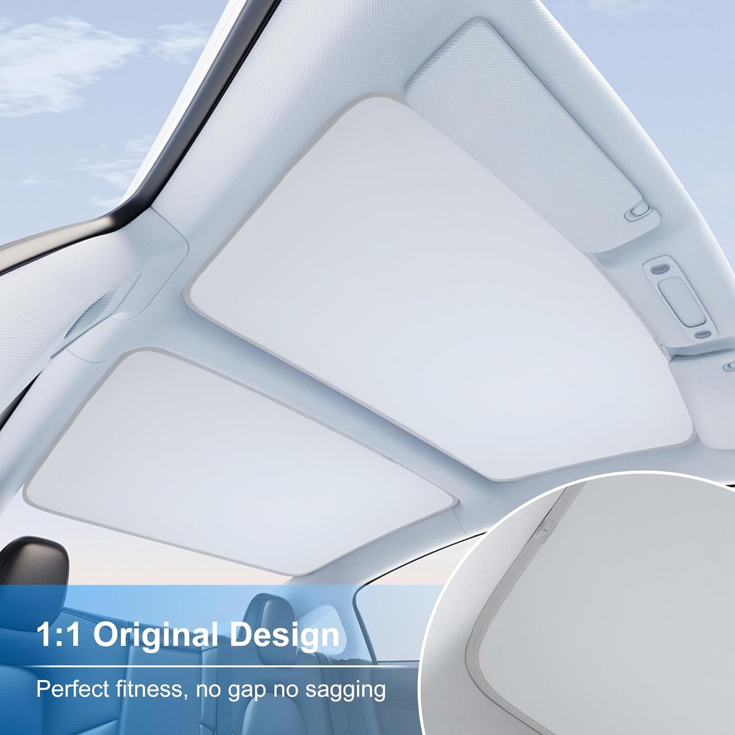 Roof Sunshade for Tesla Model 3 2019-2023 Accessories [No Gaps, Never Sag] Heat Insulation & Interior Sun Protection UV Block Foldable Glass Sunroof Shading Cover for Model 3, Tesla Interior Gray