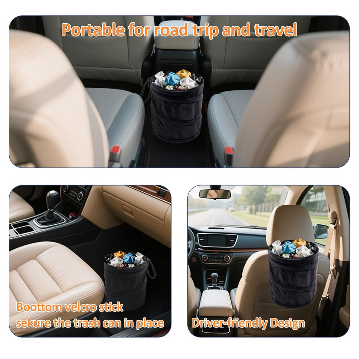 2-Packs Car Trashcan, Collapsible Car Trash Can - Pop-Up Garbage Bin Fits Cup Holder, Auto, Truck & RV | Foldable Mini Trash Can for Small Spaces, Portable Waste Bin for Car Door (2PCS)