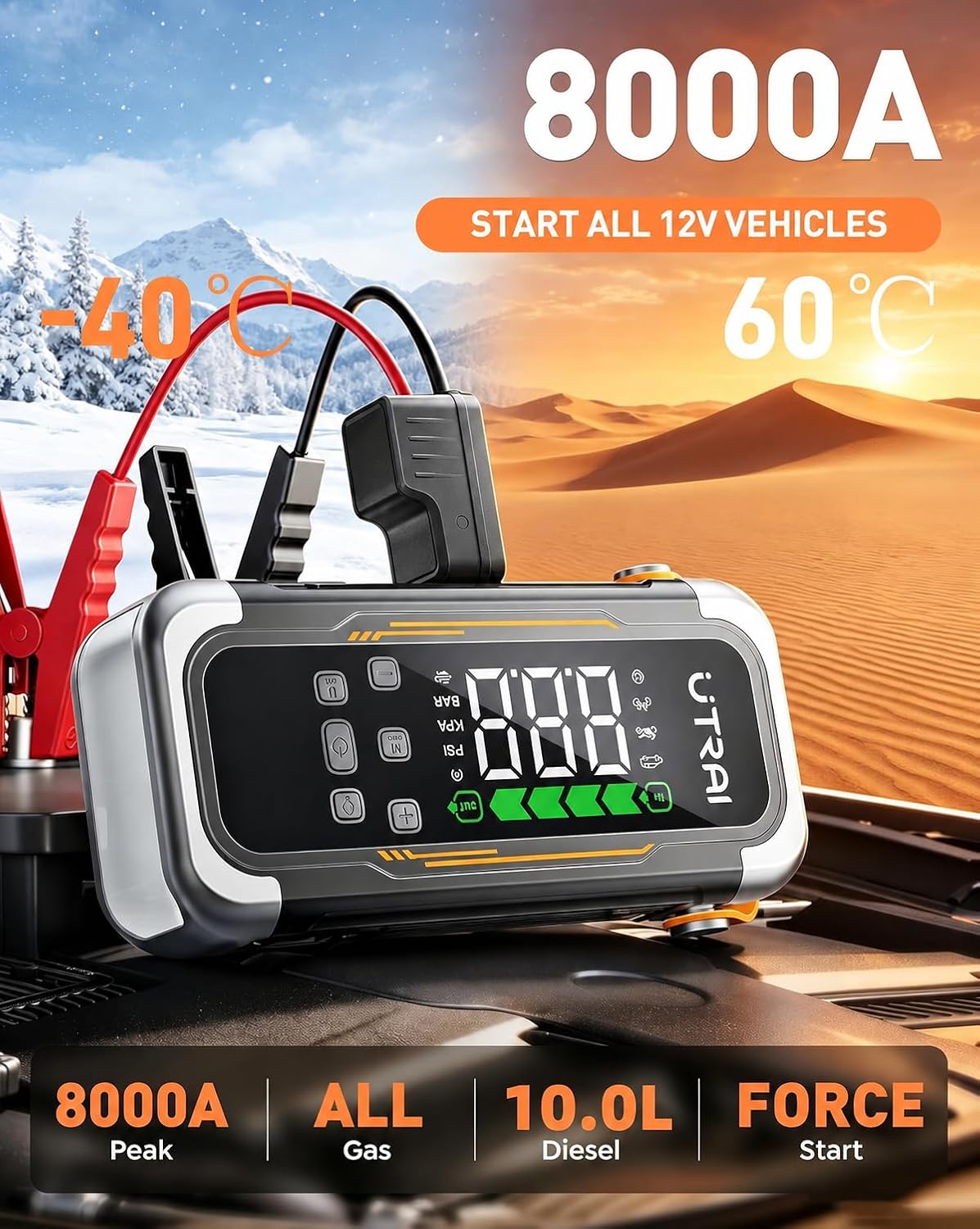 UTRAI 8000A Jump Starter with Air Compressor 150PSI & Air Blower, 30W USB C