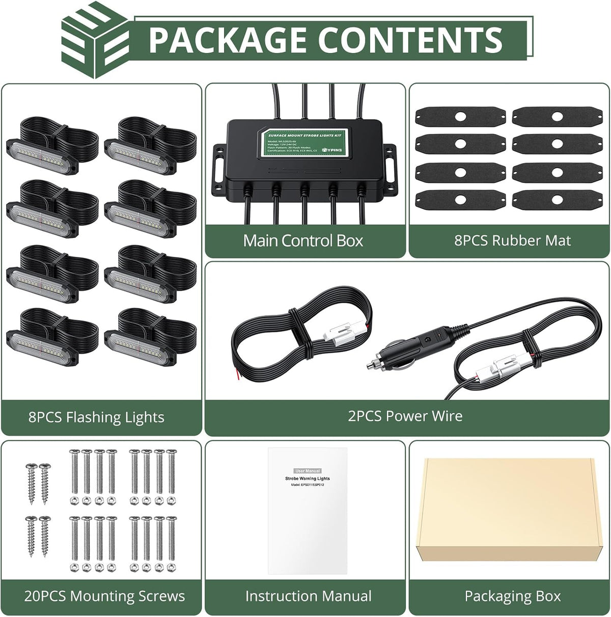 EYPINS LED Surface Mount Strobe Lights for Trucks,White Amber Strobe Light