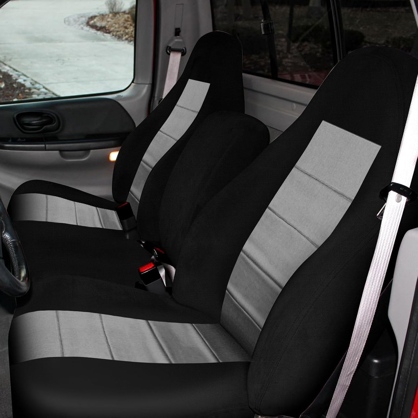 Front Truck Seat Covers for 1997-2000 Ford F-150 | 40/60 Split Bench with Opening Center Console, Not with Airbags Next to The Headrest, Black&Gray