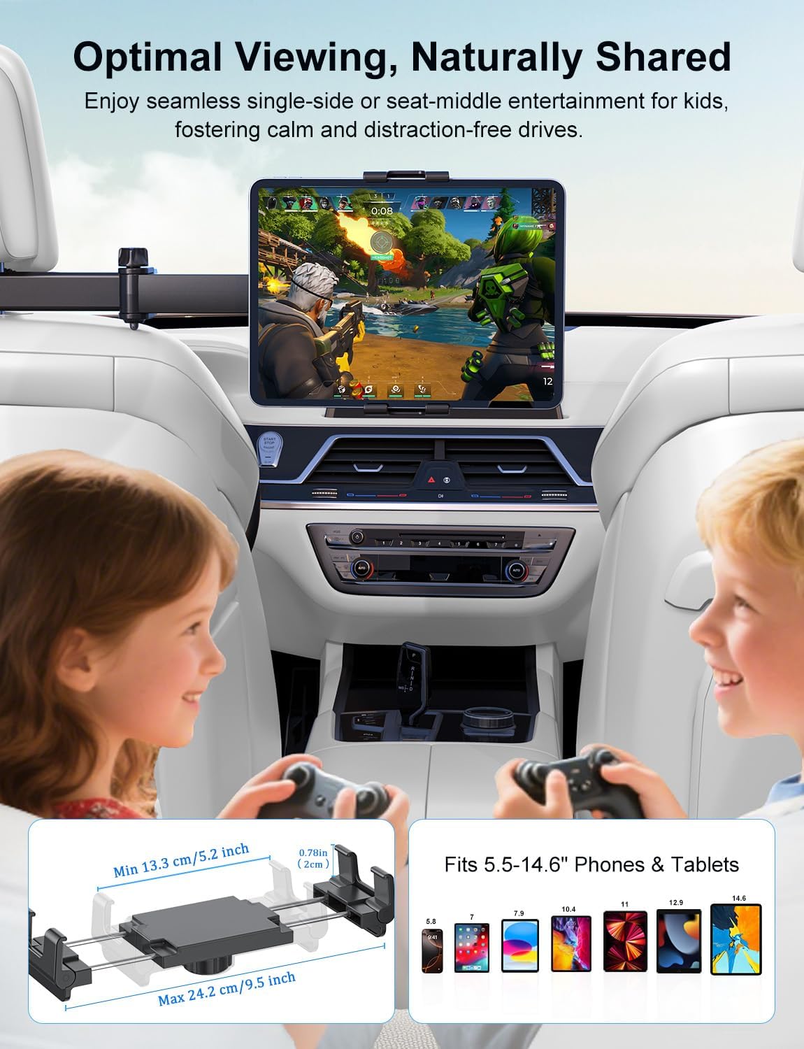 PLDHPRO Tablet Holder for Car Headrest Mount iPad Backseat Foldable Back Seat Stand Compatible 5.5-14.6'' Phones Tablets, Road Travel Essentials for Kids Accessories
