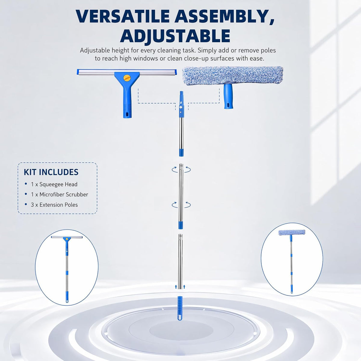 51'' Window Squeegee, 2 in 1 Outdoor Window Cleaning Tools