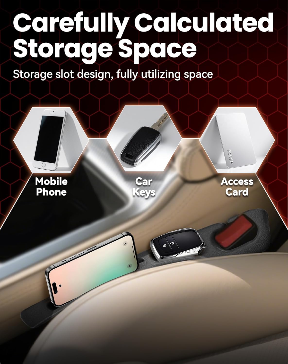 Seat Gap Filler - Stopping Phone Key from Falling, Dual Slot Car Seat Gap Filler Organizer with Seat Belt Holes & Storage Slot, Universal Seat Gap Filler for Car Suv Truck (Red)