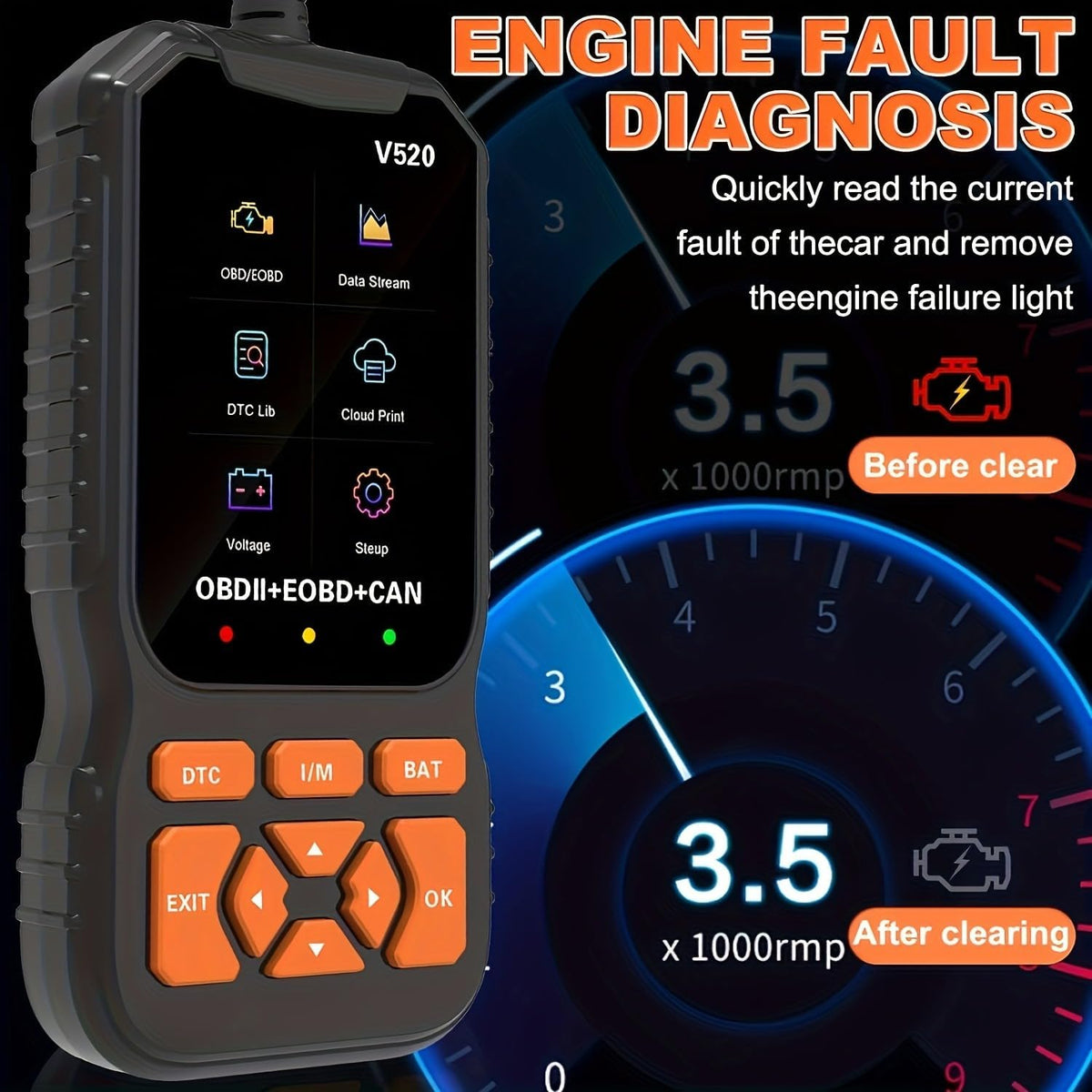 V520 OBD2 Diagnostic Scanner Tool - Quickly Engine Check Light Code Reader, Voltage Tester, I/M Readiness, Reset, and Code Eraser, Suitable for All OBD II Protocol Car & Truck Since 1996