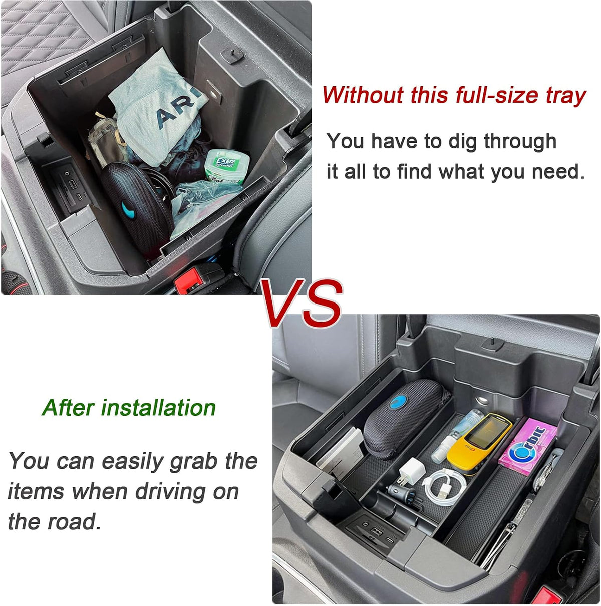 TOPINSTALL 4 Compartments Full Size Tray Compatible with 2019-2022 GMC Sierra Chevy Silverado 1500 and 2020-2023 Silverado/Sierra 2500HD 3500HD Full Console w/Bucket Seats ONLY