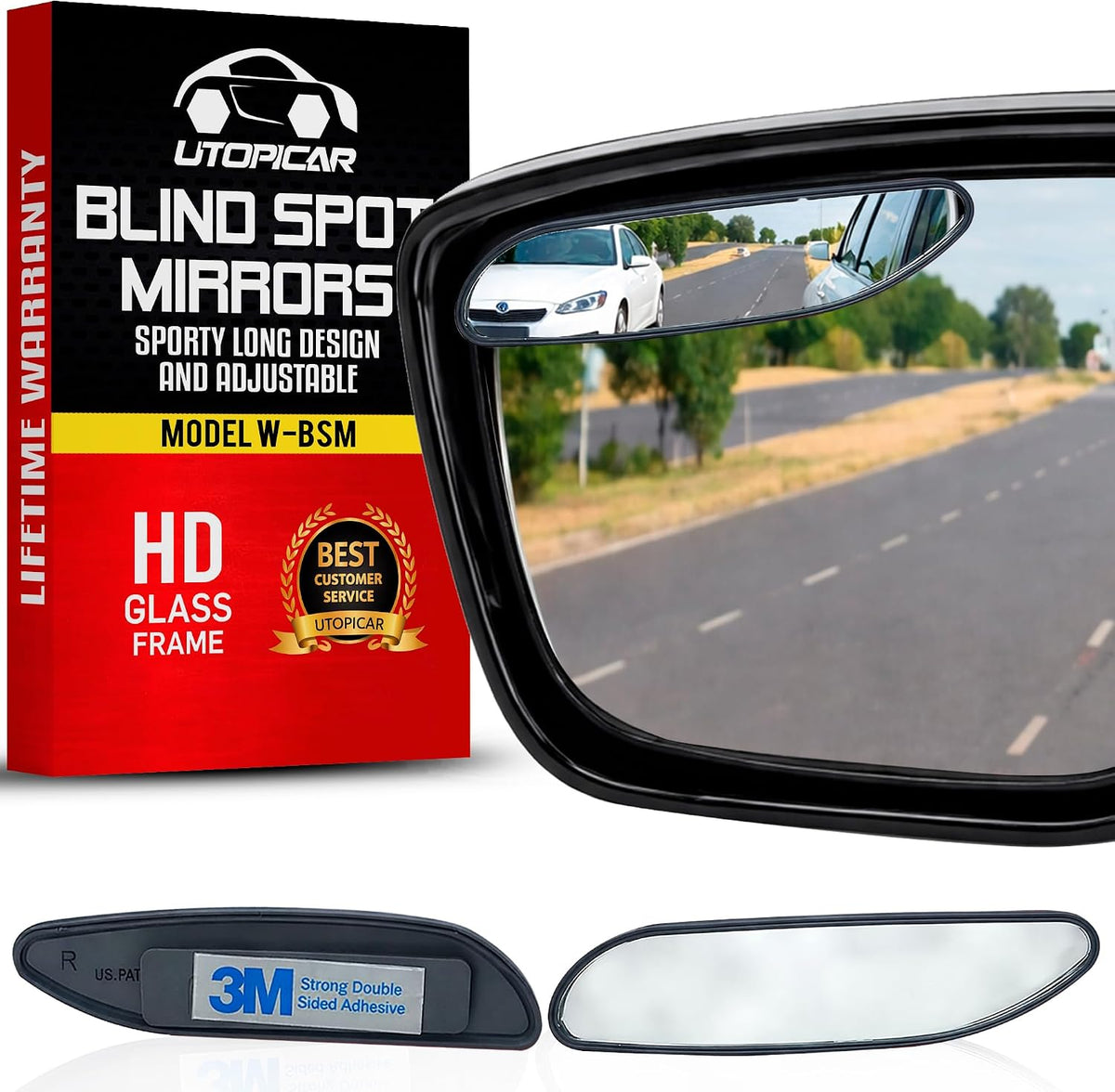 Blind Spot Mirror for Car Universal Fit Adjustable 2.75"X1.75" - HD Glass Frameless Convex Side Mirror Blindspot, Wide Angle Rear View Mirrors for SUVs, Trucks and RVs - Car Mirror Accessories