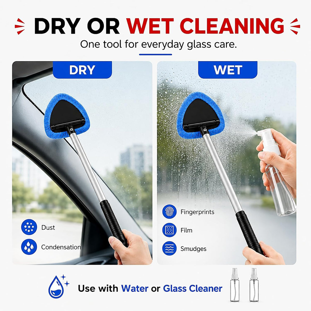 Windshield Cleaner Tool, 21" Extendable Handle, Car Interior Window Cleaner