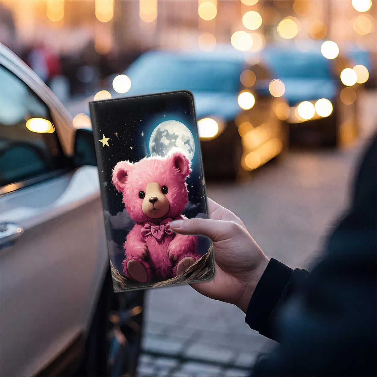 Car Document Holder with Magnetic Shut, Car Registration & Insurance Card Holder, Waterproof PU Leather Glove Box Organizer Vehicle Accessories Driver License for Women/Men, Cute Pink Bear Art