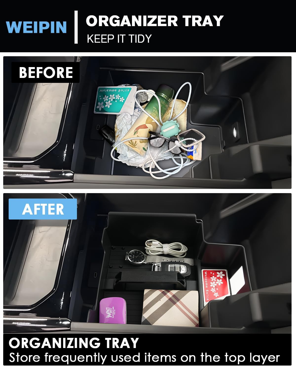 For 2PCS Double Layer Center Console Upper&Lower Armrest Organizer Compatible with 2024-2026 Chevy Silverado EV&GMC Sierra EV Armrest Storage Box Console Organizer - Easy to Install&Lift Handle Design