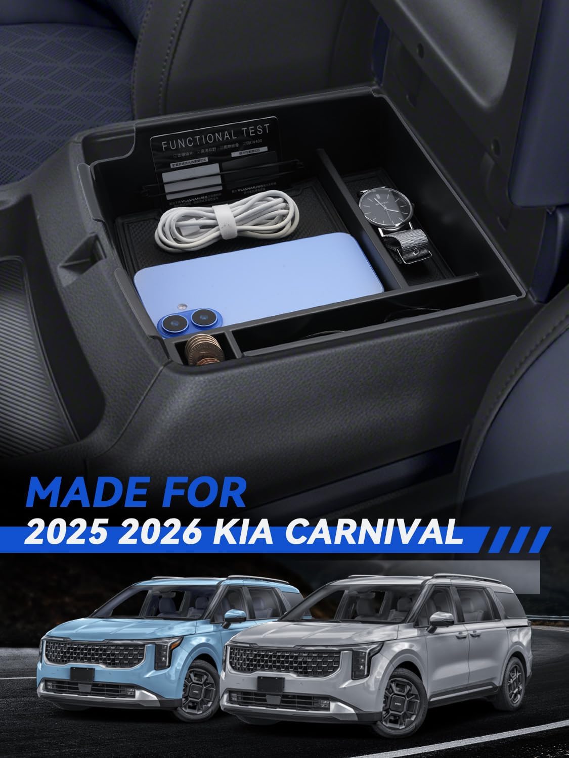 for Carnival Center Console Organizer 2025 2026 Kia Carnival (LX/LXS/EX/SX/SX Prestige) Accessories Armrest Tray Middle Storage Box Insert Container Durable ABS Plastic
