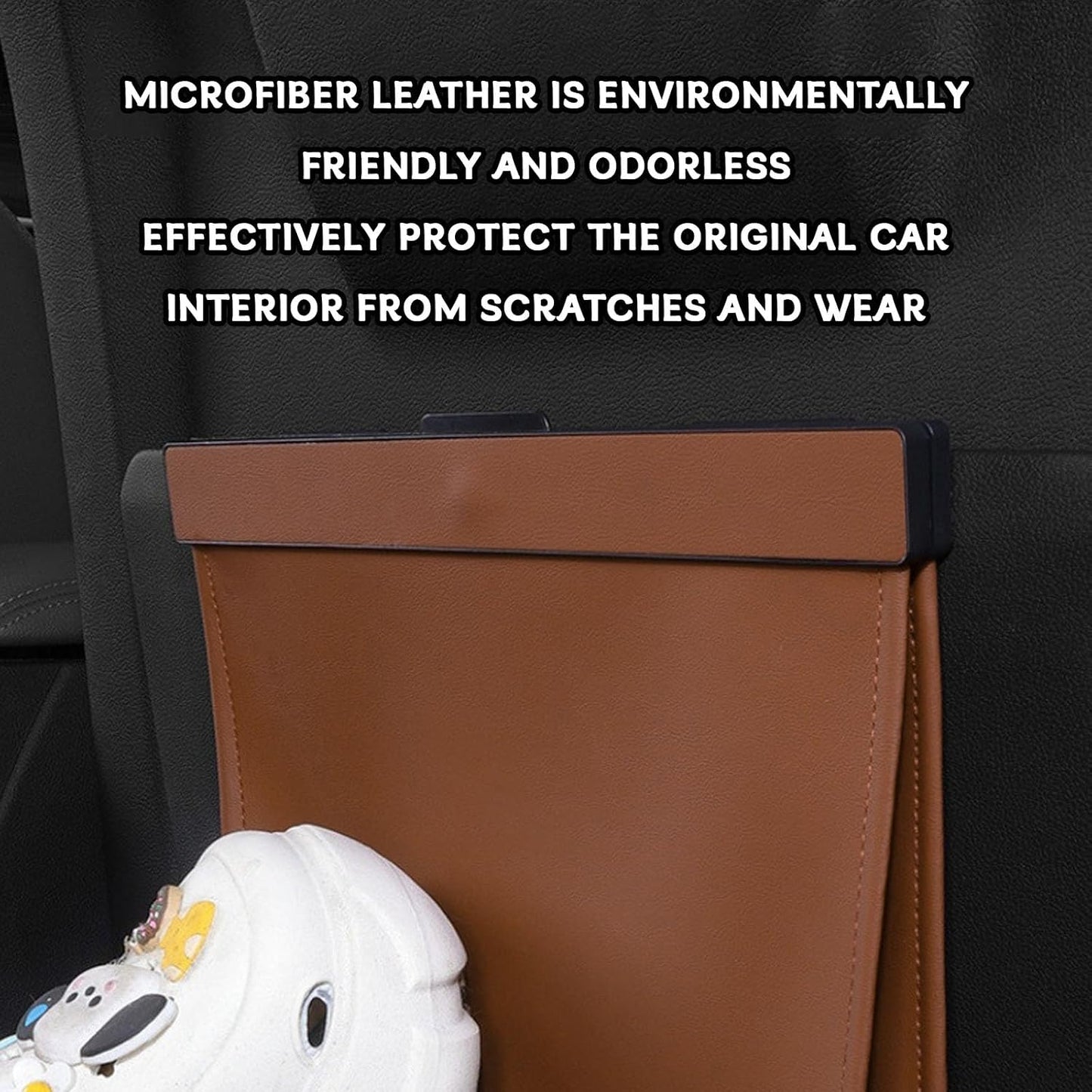 Leather Car Trash Can with Magnetic Closure, Leak-Proof Waterproof Hanging Car Trash Bin with Disposable Bags, Odor-Lock Garbage Can Organizer for Backseat, Console, Door, SUVs, Trucks (Brown)