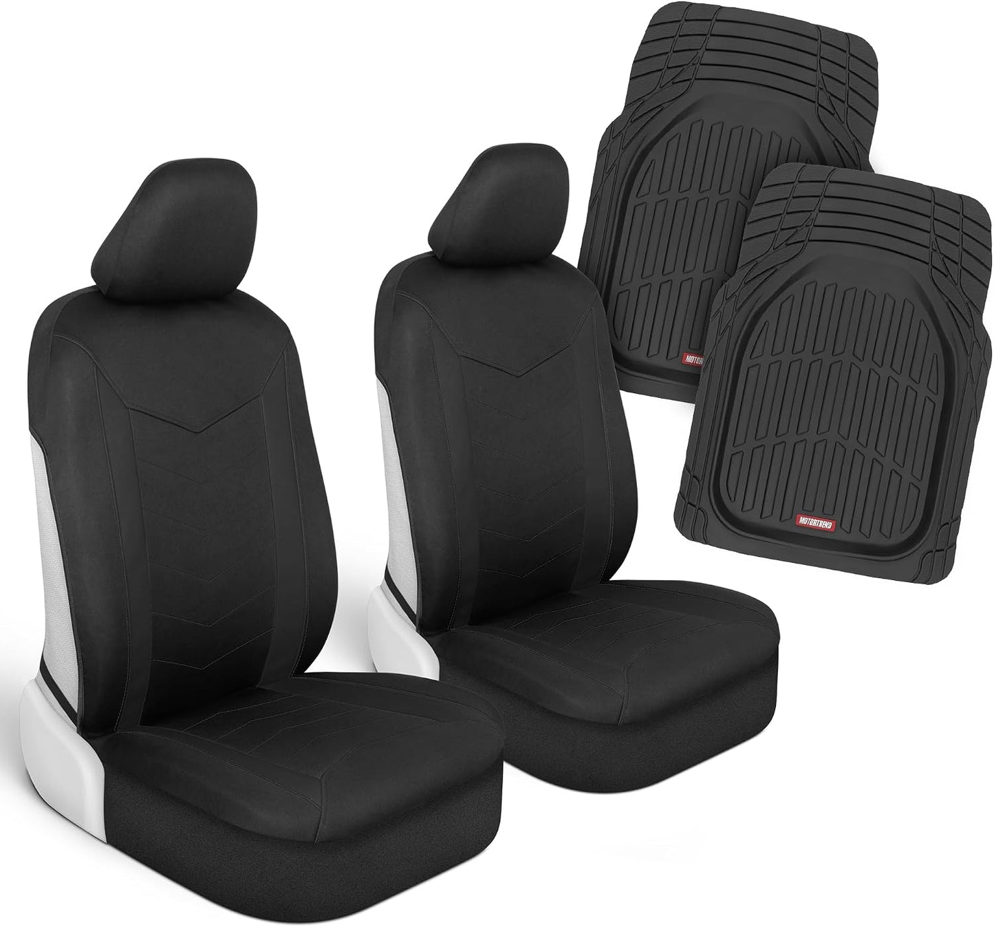 Motor Trend (2) Car Seat Covers for Front Seats with (2) Trimmable Car Floor Mats – Universal Fit Auto Accessories for Cars, Trucks, SUVs, Vans – Interior Protection and Vehicle Interior Shield Combo