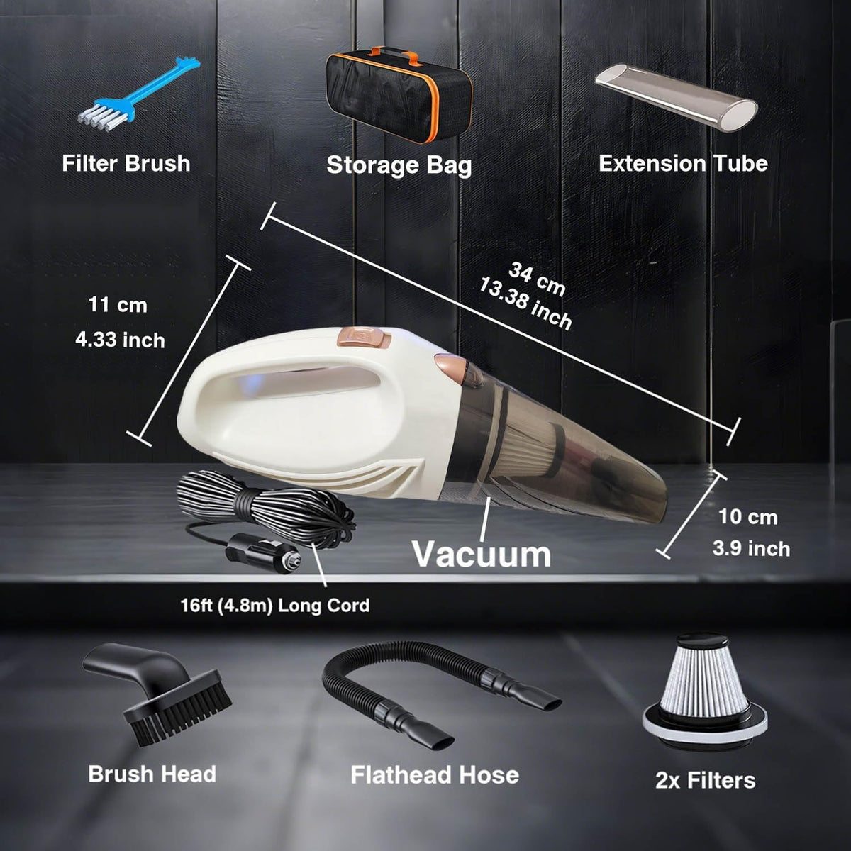 Car Vacuum Cleaner, Portable Handheld Mini Vacuum Cleaner W/ 16ft Cord, Bag, & Attachments - Small Vacuum for Car, RV, Boats, Travel