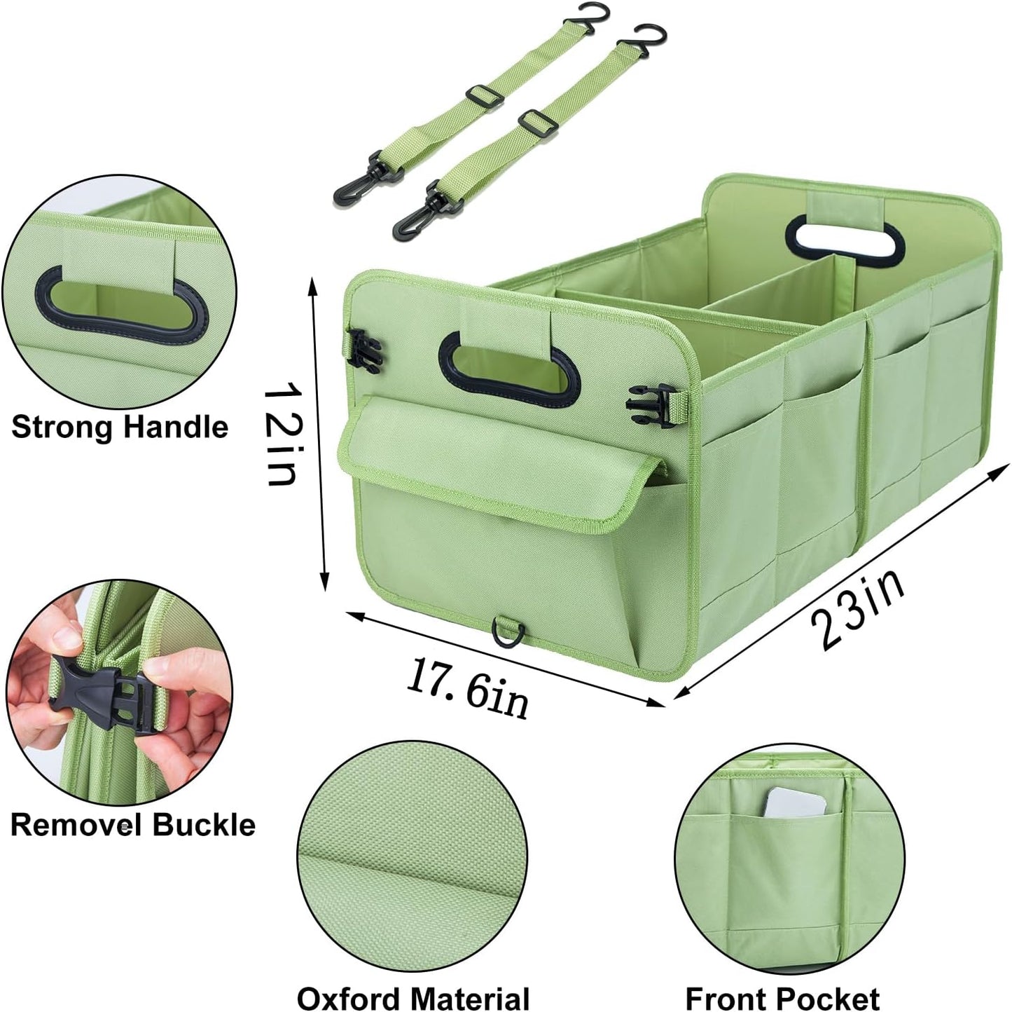 titiyiof Trunk Organizer For Suv & Sedan,Car Organizers and Storage, Waterproof Collapsible & Adjustable Straps,70L Sturdy Car Organization for Car Accessories, Tools,Sundries,2-3Compartment（Green