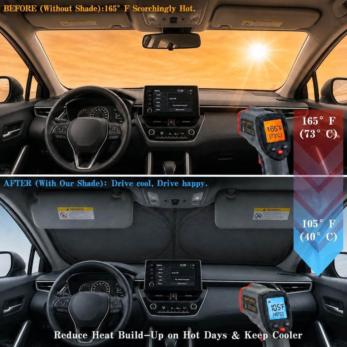 Car Windshield Sun Shade, Universal Fit Midsized Sedan SUV, Cool Gray