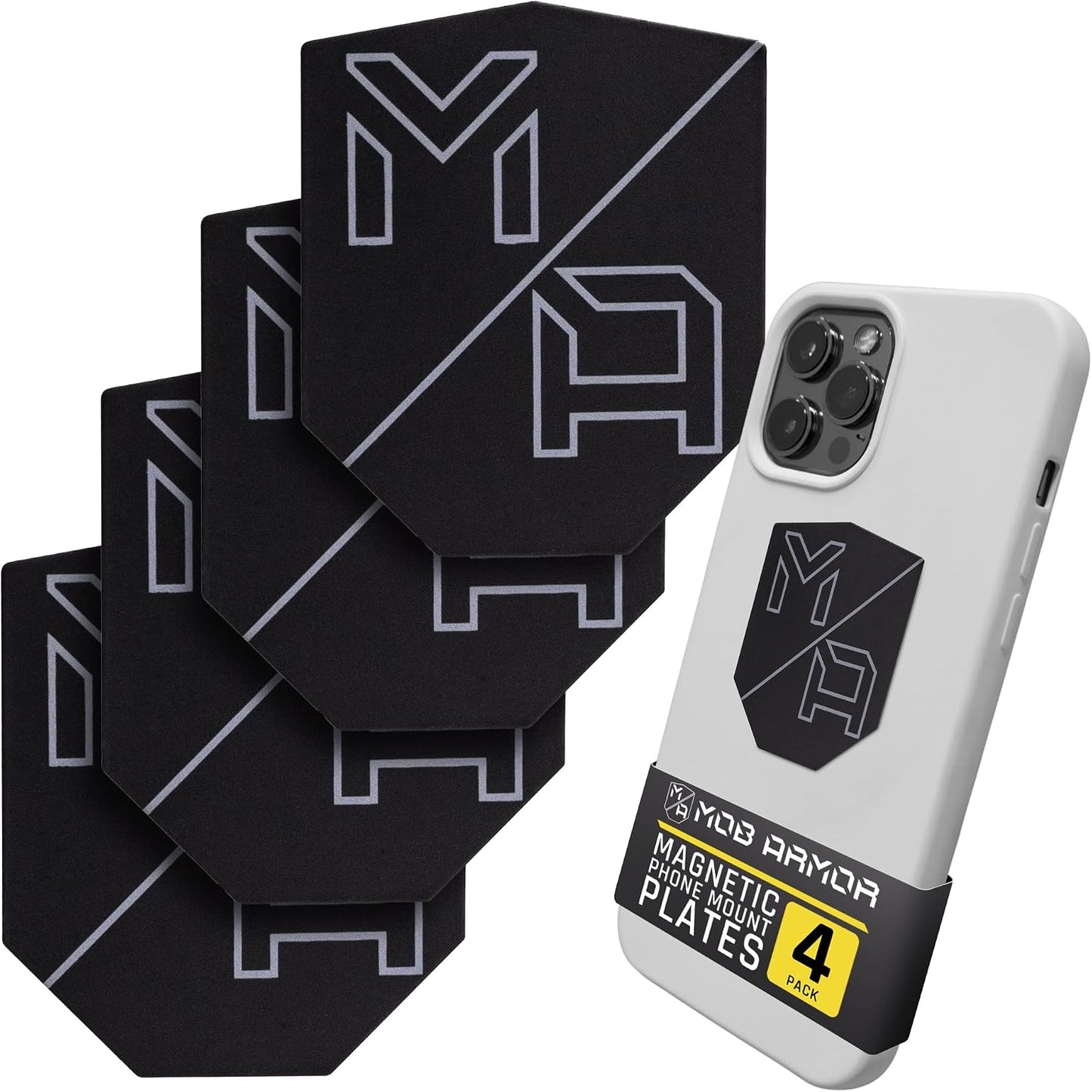 Mob Armor MobNetic Plate - Phone Magnet Plate Compatible for iPhone & Android - 0.02" Thick Metal - 3M VHB Adhesive Magnetic Plate for Phone Mount for Cars, Trucks, Motorcycles & Athletes - 4 Pack