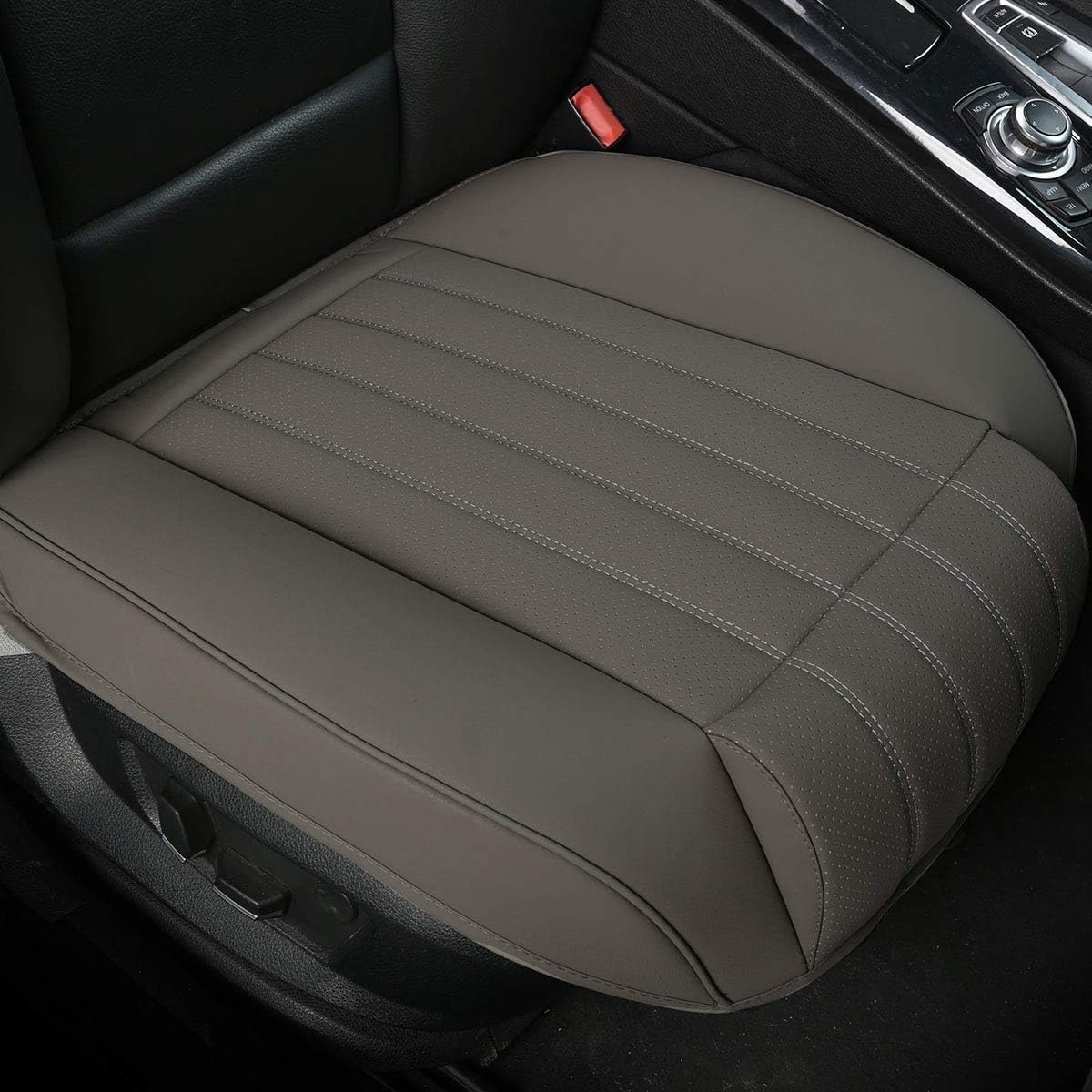 1 PCS Car Seat Cover PU Leather Auto Bottom Seat Protector Cover with Comfort Leg Support Pillow Fit Most Front Driver Seat Width20.86 by deep 20.86 inches (Taupe with Leg Rest)