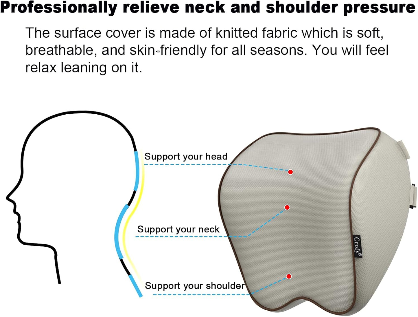 Crofy 2-Pack Car Neck Pillow, Headrest Pillow with Adjustable Strap, Gray | Soft Memory Foam; Ergonomic Design Fits Most Car & Office Chairs; Breathable Removable Pillow Cover Is Machine Washable