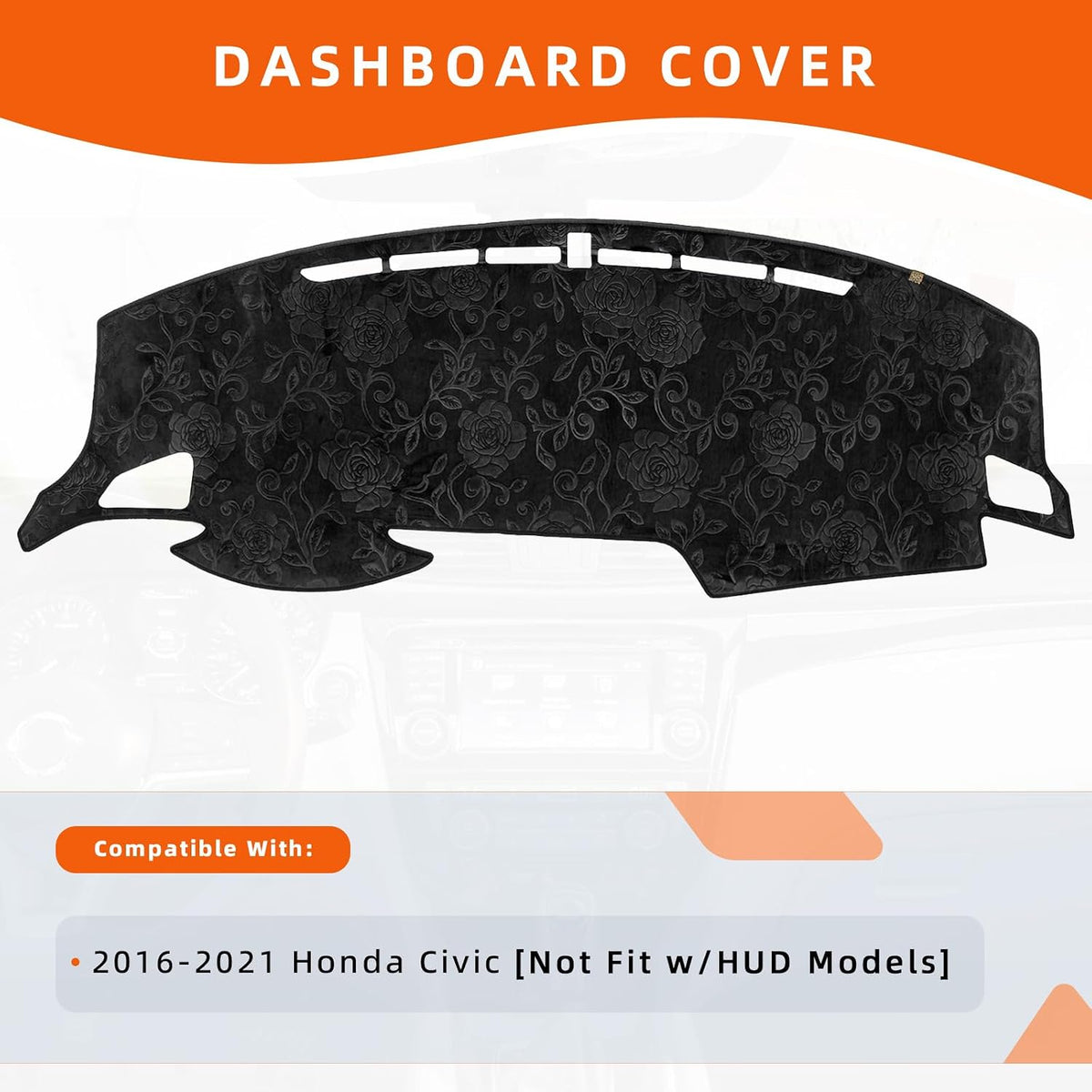 Dashboard Cover Dash Mat Fit for Ho-nda Civic 2021-2016 (Without HUD Models),Car Dash Board Mat Anti-Glare Carpet,Non-Slip Pad Sunshield Protector (Flannel)