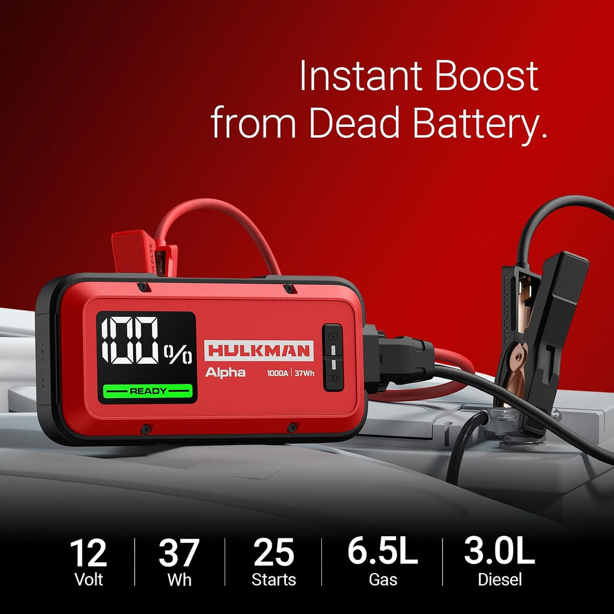 Hulkman Alpha Ultra Red, 1000A 37Wh Smart Portable Jump Starter with Alpha Bagx EVA Protection Case