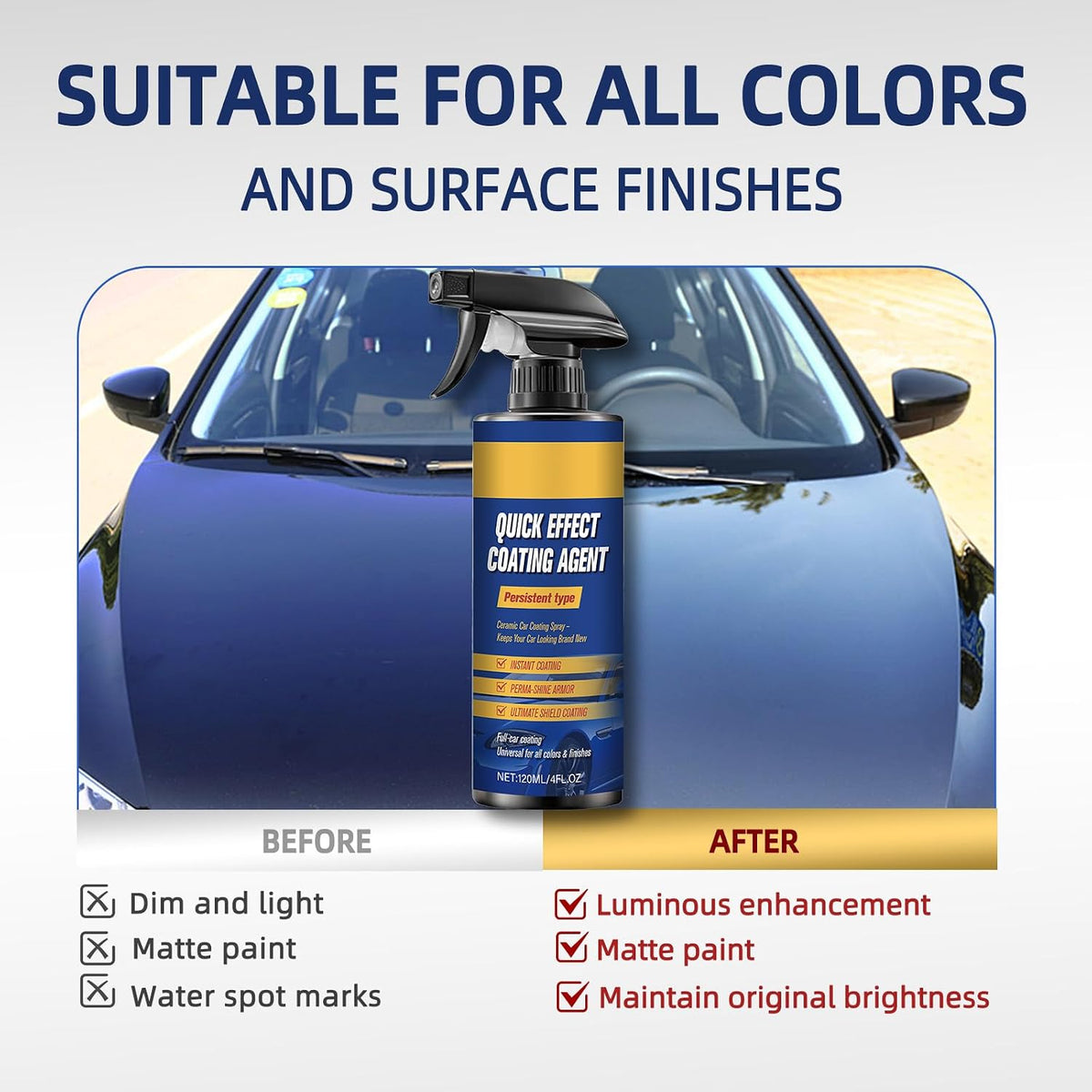 2Pcs Advanced Car Quick-Acting Coating Agent Spray, Scratch Wax Polish Waterless Wash, Quick Effective Coating Spray, Oil Film Emulsion Glass Cleaner