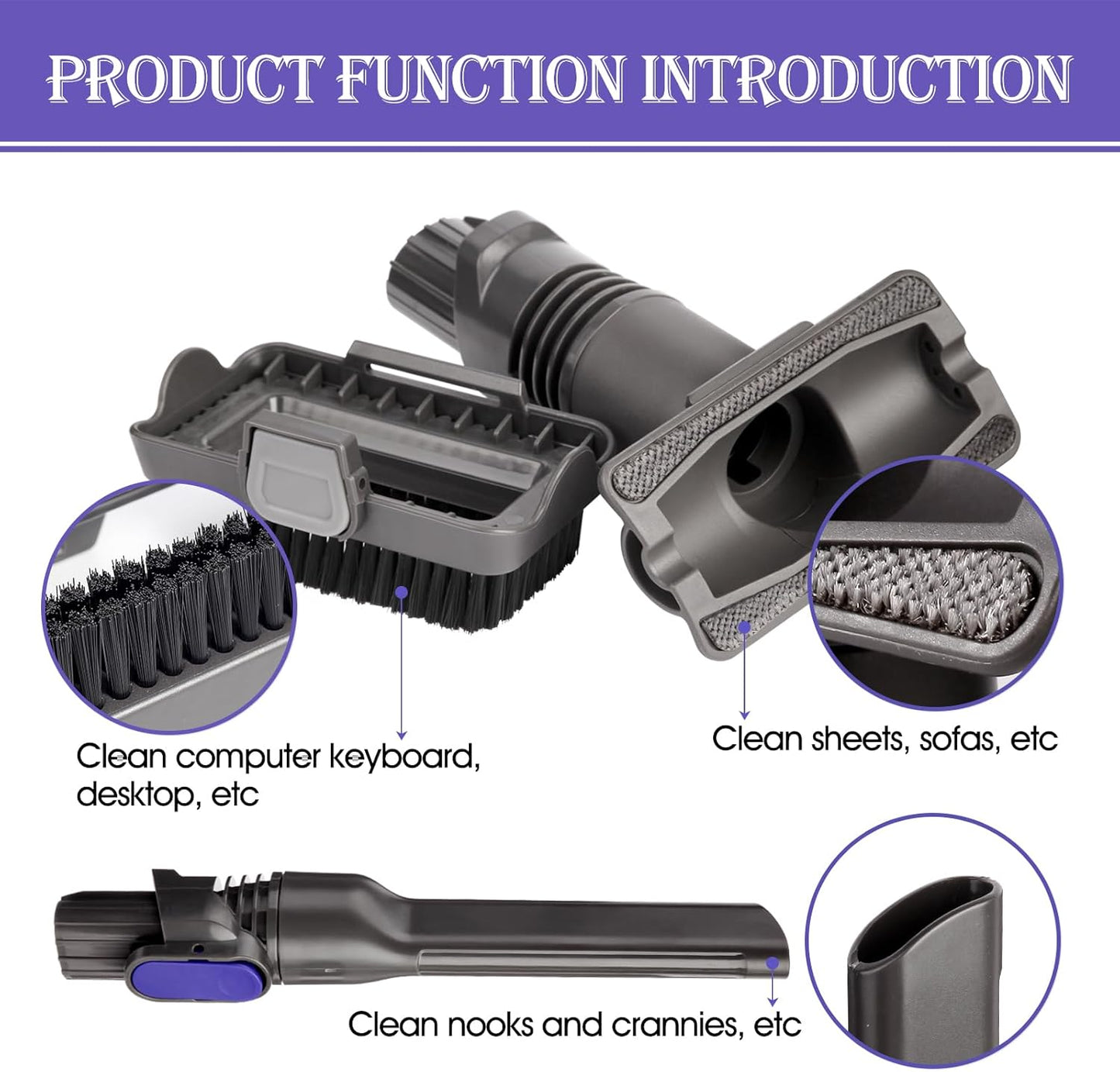 Vacuum Crevice Tool Brush Replacement Parts Compatible with Shark Pet Cordless Stick IX141 IZ162H IZ163H IZ362H IZ562H IZ140 IZ142 UZ145 Removable two-in-one Tool Brush Attachments for D-Shaped Vacuum