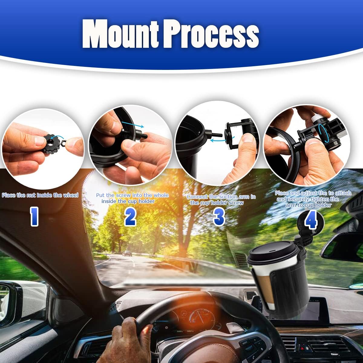 VaygWay Recessed Folding Cup Drink Holder- Premium Quality Folding Console Bottle Car Can Holder- Black Vehicle Adjustable Drink Cup Holder (Black 1 Pack)