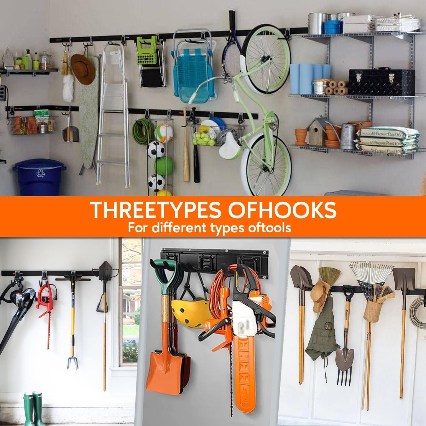 Garage Hooks Heavy Duty Tool Organizer (4 Pack) 12.4" Wall Mount Hanger Rack Garage Storage Utility Hooks for Hanging Car Tires, Ladders, Chairs, Hoses, Power Tool, Bulk Items, Ropes, etc.