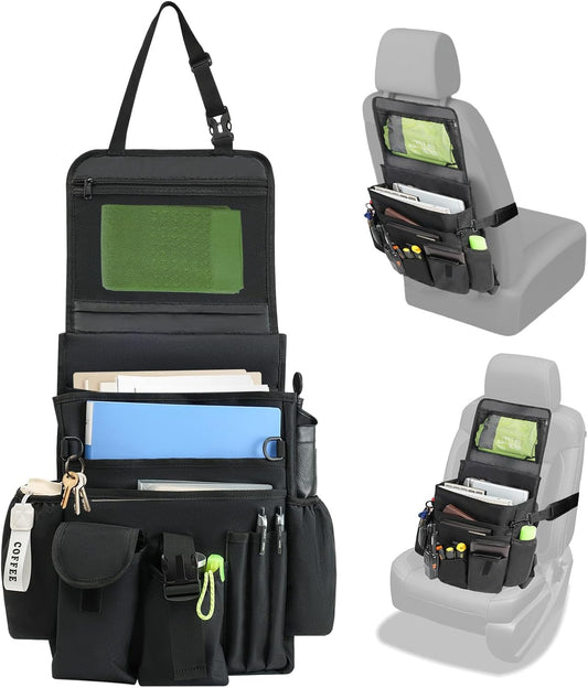 Car Front Seat Organizer,Back Seat Storage with Adjustable Straps & Buckles for Car File Organizer,Multi-Compartment Law Enforcement and Truck Seat Storage with Laptop Tablet Cup Holder