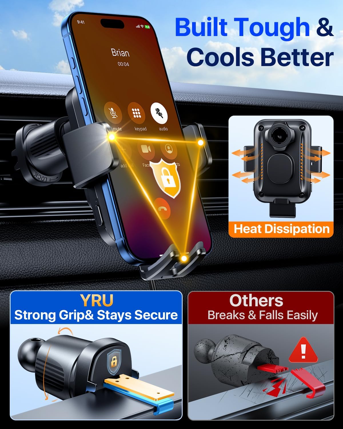 YRU 【Auto-Clamping & 90+LBS Strong Suction 15W Wireless Car Charger Mount