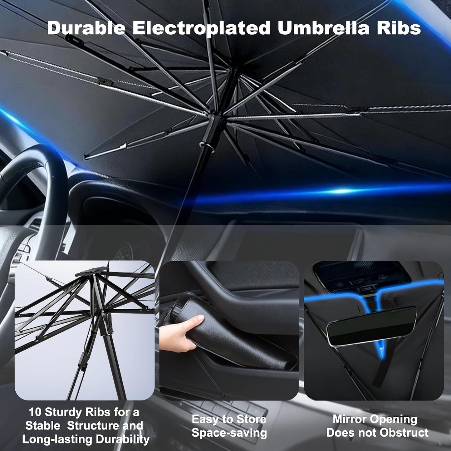 General Windshield Sun Shade Umbrella,Vinyl Titanium Silver Coating Heat Shield, UV Protection Protects car interiors,Suitable for Multiple Vehicle Models Large Foldable,55" L x 31.5" W