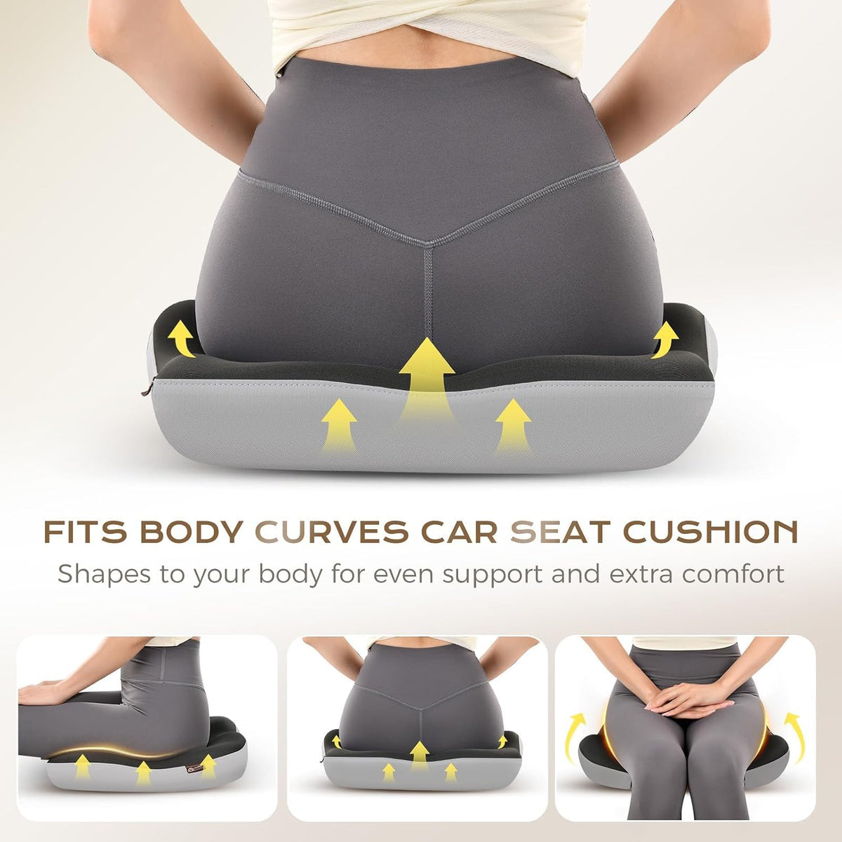 Coverado Seat Cushions Neck Pillow Lumbar Support Pillow for Car, Memory Foam Office Chair Back Support Orthopedic Coccyx Cushion with Non-Slip Bottom Neck Butt Back Pillow for Chair Truck Gray&Black